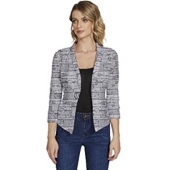 Black And White Hand Drawn Doodles Abstract Pattern Bk Women s Casual 3/4 Sleeve Spring Jacket by dflcprintsclothing