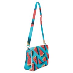 Watermelon Blue Background Shoulder Bag With Back Zipper by Azkajaya