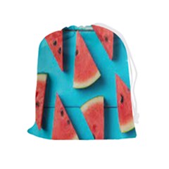 Watermelon Blue Background Drawstring Pouch (xl) by Azkajaya