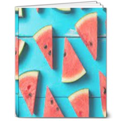 Watermelon Blue Background 8  X 10  Hardcover Notebook by Azkajaya