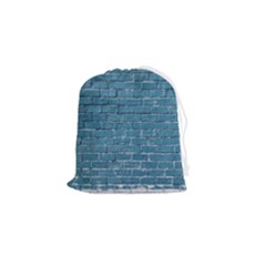 White And Blue Brick Wall Drawstring Pouch (small) by Azkajaya