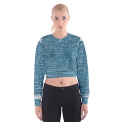 White And Blue Brick Wall Cropped Sweatshirt by Azkajaya