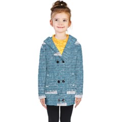 White And Blue Brick Wall Kids  Double Breasted Button Coat by Azkajaya