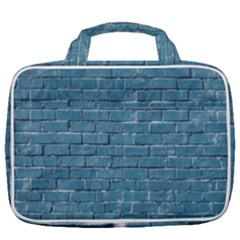 White And Blue Brick Wall Travel Toiletry Bag With Hanging Hook by Azkajaya