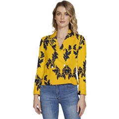 Yellow Regal Filagree Pattern Women s Long Sleeve Revers Collar Cropped Jacket by Azkajaya