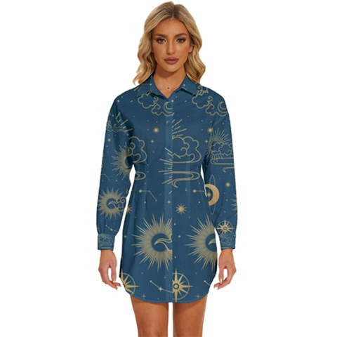 Seamless Galaxy Pattern Womens Long Sleeve Shirt Dress by Ket1n9