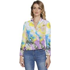 Watercolour Watercolor Paint Ink Women s Long Sleeve Revers Collar Cropped Jacket by Ket1n9