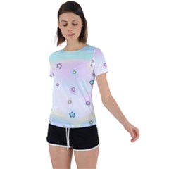 Stars Cute Pastel Pattern Rainbow Back Circle Cutout Sports T-shirt by Loisa77