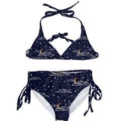 Hand Drawn Scratch Style Night-sky-with-moon-cloud Space Among-stars-seamless Pattern Vector Design Kids  Classic Bikini Set by Ket1n9