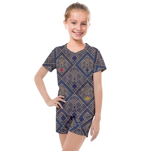 Pattern Seamless Antique Luxury Kids  Mesh T-shirt And Shorts Set by Loisa77