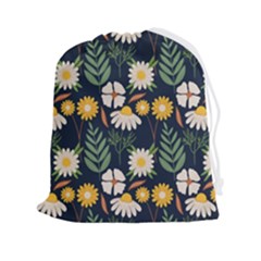 Flower Grey Pattern Floral Drawstring Pouch (2xl) by Dutashop