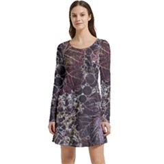 Grapevine Symphony Print Pattern Bk Long Sleeve Velour Skater Dress by dflcprintsclothing