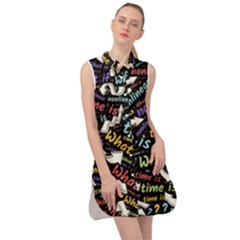 Time Nonlinear Curved Linear Sleeveless Shirt Dress by Paksenen