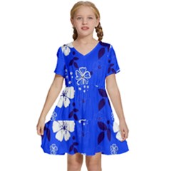 Blooming Seamless Pattern Blue Colors Kids  Short Sleeve Tiered Mini Dress by Ket1n9