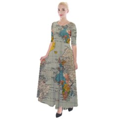 Vintage World Map Half Sleeves Maxi Dress by Ket1n9