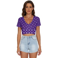 White Pentacle And Purple Pattern V-neck Crop Top by cheekywitch