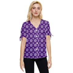 White Pentacle And Purple Pattern Bow Sleeve Button Up Top by cheekywitch
