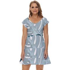 Monstera Leaves Background Short Sleeve Tiered Mini Dress by anzea
