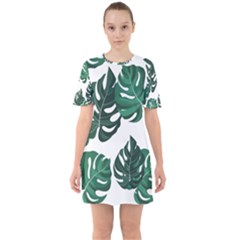 Illustrations Monstera Leafes Sixties Short Sleeve Mini Dress by anzea