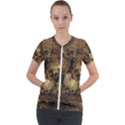 Skull Texture Vintage Short Sleeve Zip Up Jacket View1