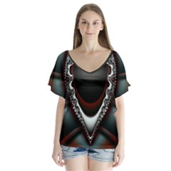Fractal Eye V-neck Flutter Sleeve Top by dedoma