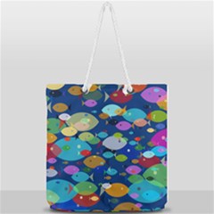 Illustrations Sea Fish Swimming Colors Full Print Rope Handle Tote (large) by anzea