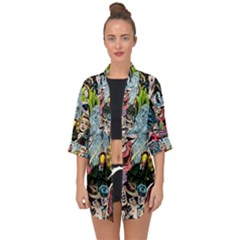 Vintage Horror Collage Pattern Open Front Chiffon Kimono by Ket1n9