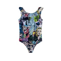 Vintage Horror Collage Pattern Kids  Frill Swimsuit by Ket1n9
