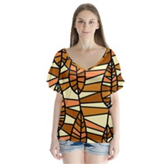 Autumn Leaf Mosaic Seamless V-neck Flutter Sleeve Top by Hannah976