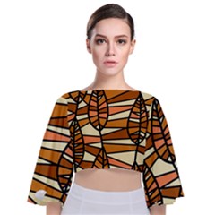 Autumn Leaf Mosaic Seamless Tie Back Butterfly Sleeve Chiffon Top by Hannah976