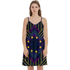 Line Square Pattern Violet Blue Yellow Design Mini Camis Dress With Pockets by Ravend
