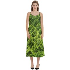 Green Pine Forest Casual Spaghetti Strap Midi Dress by Ravend