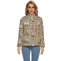 Retro Postage Seamless Pattern Women s Puffer Bubble Jacket Coat by Loisa77