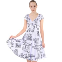 Blackboard Algorithms Black And White Pattern Cap Sleeve Front Wrap Midi Dress by dflcprintsclothing