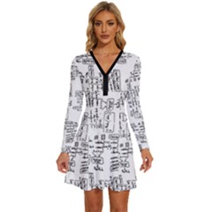 Blackboard Algorithms Black And White Pattern Long Sleeve Deep V Mini Dress  by dflcprintsclothing