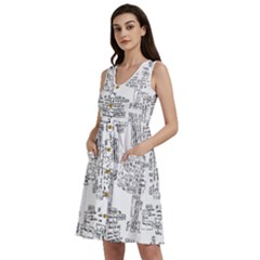 Blackboard Algorithms Black And White Pattern Sleeveless Dress With Pocket by dflcprintsclothing