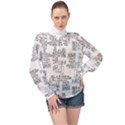 Blackboard Algorithms Black and White Pattern High Neck Long Sleeve Chiffon Top View1