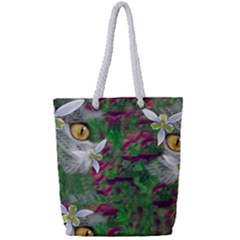 Illustrations Color Cat Flower Abstract Textures Full Print Rope Handle Tote (small) by anzea