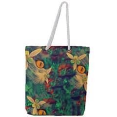 Illustrations Color Cat Flower Abstract Textures Orange Full Print Rope Handle Tote (large) by anzea
