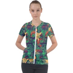 Illustrations Color Cat Flower Abstract Textures Orange Short Sleeve Zip Up Jacket by anzea