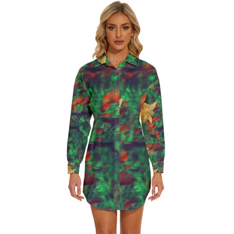 Illustrations Color Cat Flower Abstract Textures Orange Womens Long Sleeve Shirt Dress by anzea
