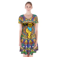 Dead Dancing Bears Grateful Dead Pattern Short Sleeve V-neck Flare Dress by Grandong
