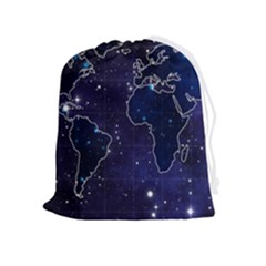 Blue World Map Starry Night Sky World Map Concept Art Drawstring Pouch (xl) by Loisa77