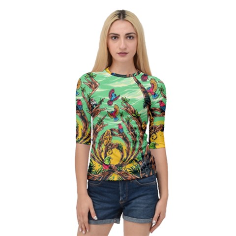 Monkey Tiger Bird Parrot Forest Jungle Style Quarter Sleeve Raglan T-shirt by Grandong