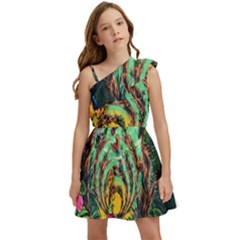 Monkey Tiger Bird Parrot Forest Jungle Style Kids  One Shoulder Party Dress by Grandong