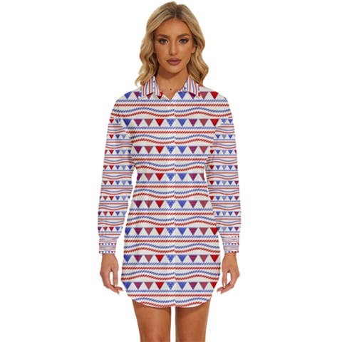 Nautical Digital Paper Nautical Boat Womens Long Sleeve Shirt Dress by anzea