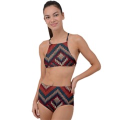 Texture Pattern Fabric Halter Tankini Set by Loisa77