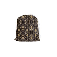Vintage Batik Art Architecture Pattern Drawstring Pouch (small) by Ravend