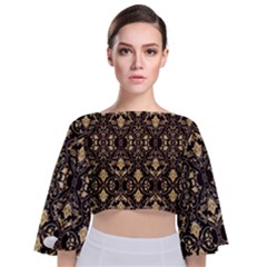 Vintage Batik Art Architecture Pattern Tie Back Butterfly Sleeve Chiffon Top by Ravend