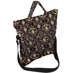 Vintage Batik Art Architecture Pattern Fold Over Handle Tote Bag by Ravend